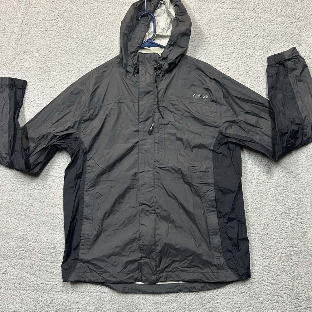 Cabelas Jacket Mens M Rain Jacket Hooded Waterproof Lightweight Black Packable